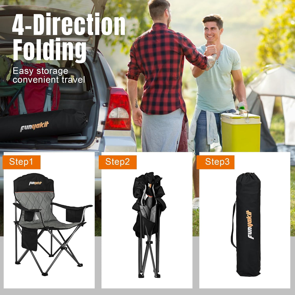 Oversized Padded Camping Chairs with Lumbar Support& Cooler Bag