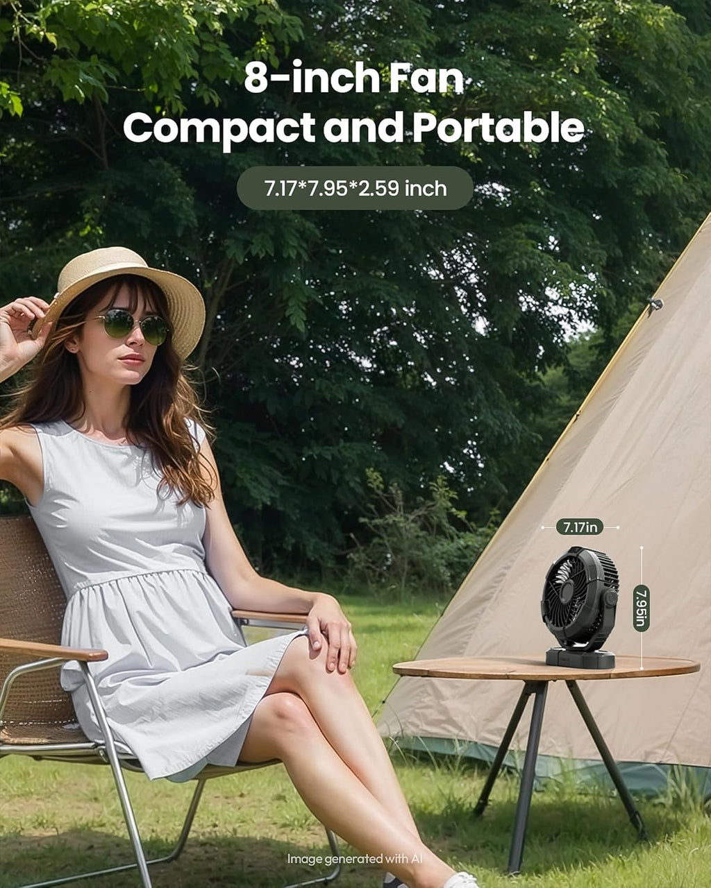 Gaiatop Portable Camping Fan with LED Lantern, 360° Head Rotation for Tent