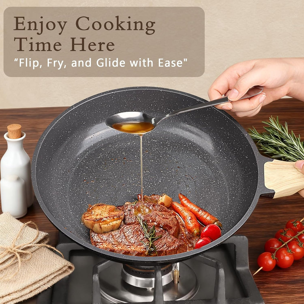 GiPP Ceramic Pots and Pans Set Non Stick - 17 Pcs Nonstick Cookware Set, Non-toxic Healthy Kitchen Cooking Set w/Frying Pans Set, Dishwasher Safe, PFAS PTFE PFOA PFOS Free, Dark Gray