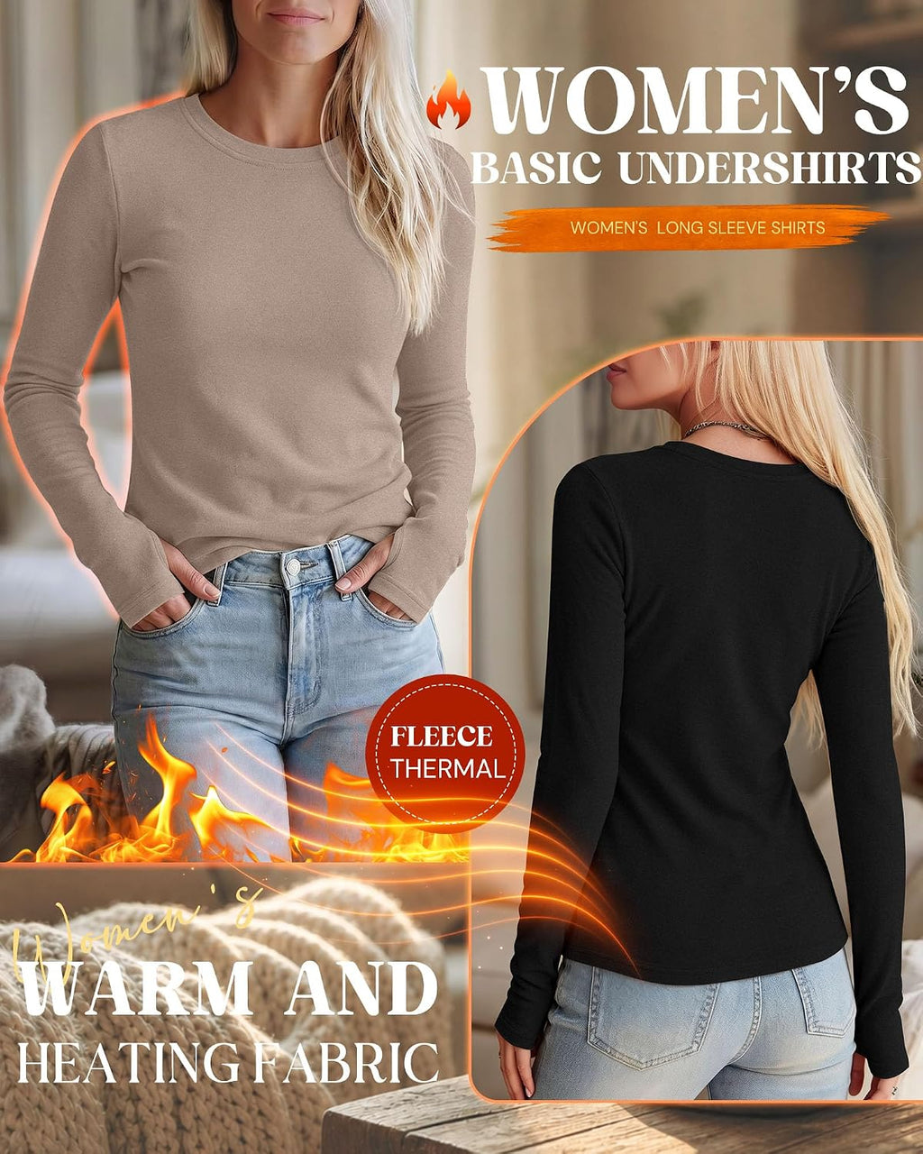 Neer 4 Pack Women's Thermal Fleece Lined Shirts Warm Base Layer