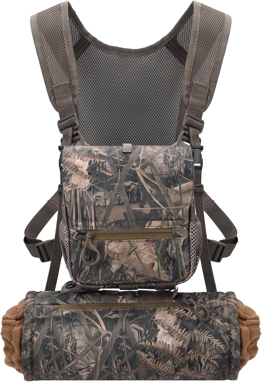 Binoculars Harness Chest Pack with Rangefinder Pouch and Hand Warmer Pockets, Adjustable Shoulder Strap, Ideal for Hunting, Hiking(Vintage,Camouflage)