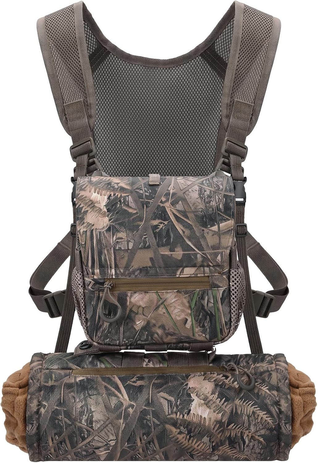 Binoculars Harness Chest Pack with Rangefinder Pouch and Hand Warmer Pockets, Adjustable Shoulder Strap, Ideal for Hunting, Hiking(Vintage,Camouflage)