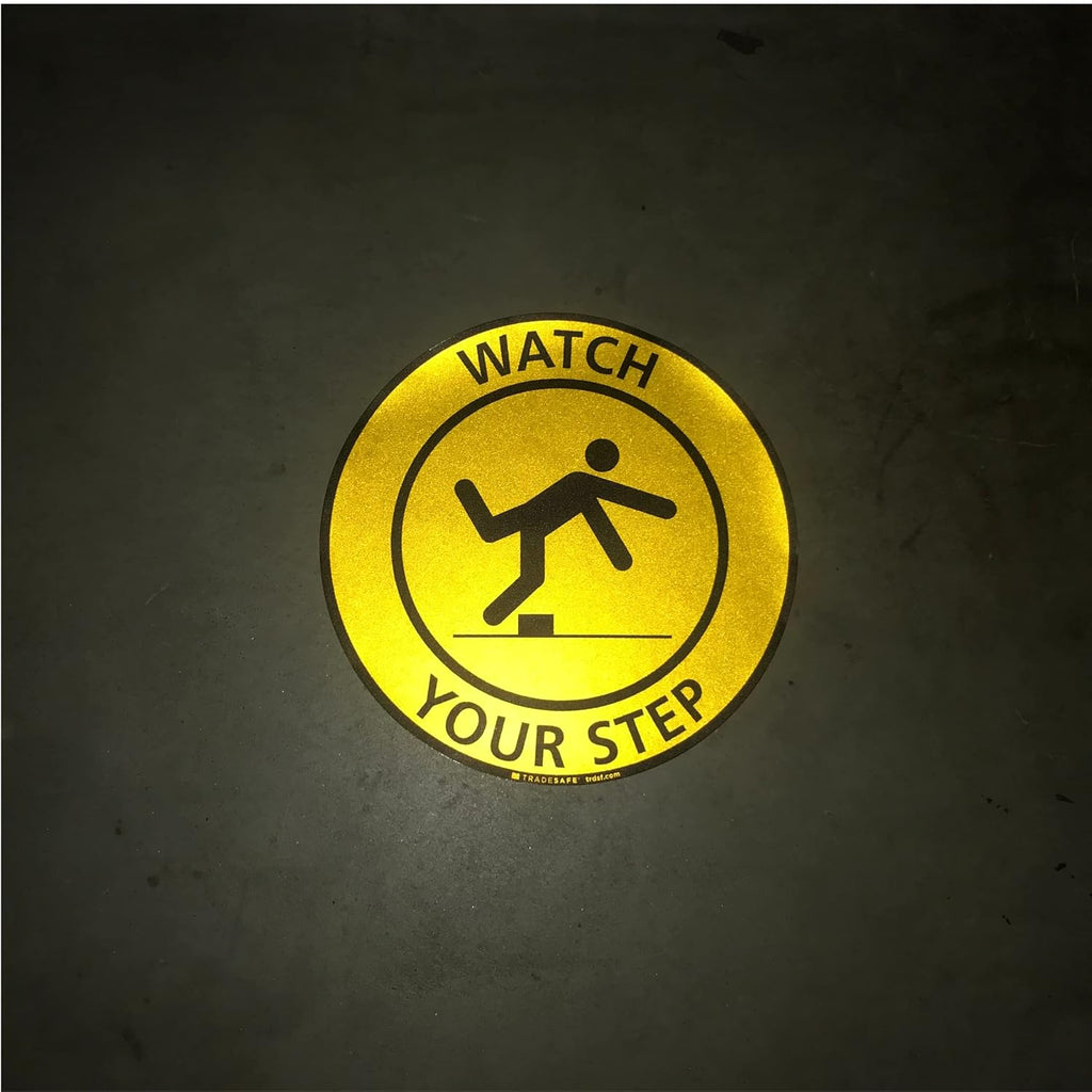 TRADESAFE Watch Your Step Anti-Slip Floor Sticker - Watch Your Step Safety Caution Sign, Peel and Stick Adhesive Vinyl Sign, ANSI-Compliant, 17” Diameter Round Sticker