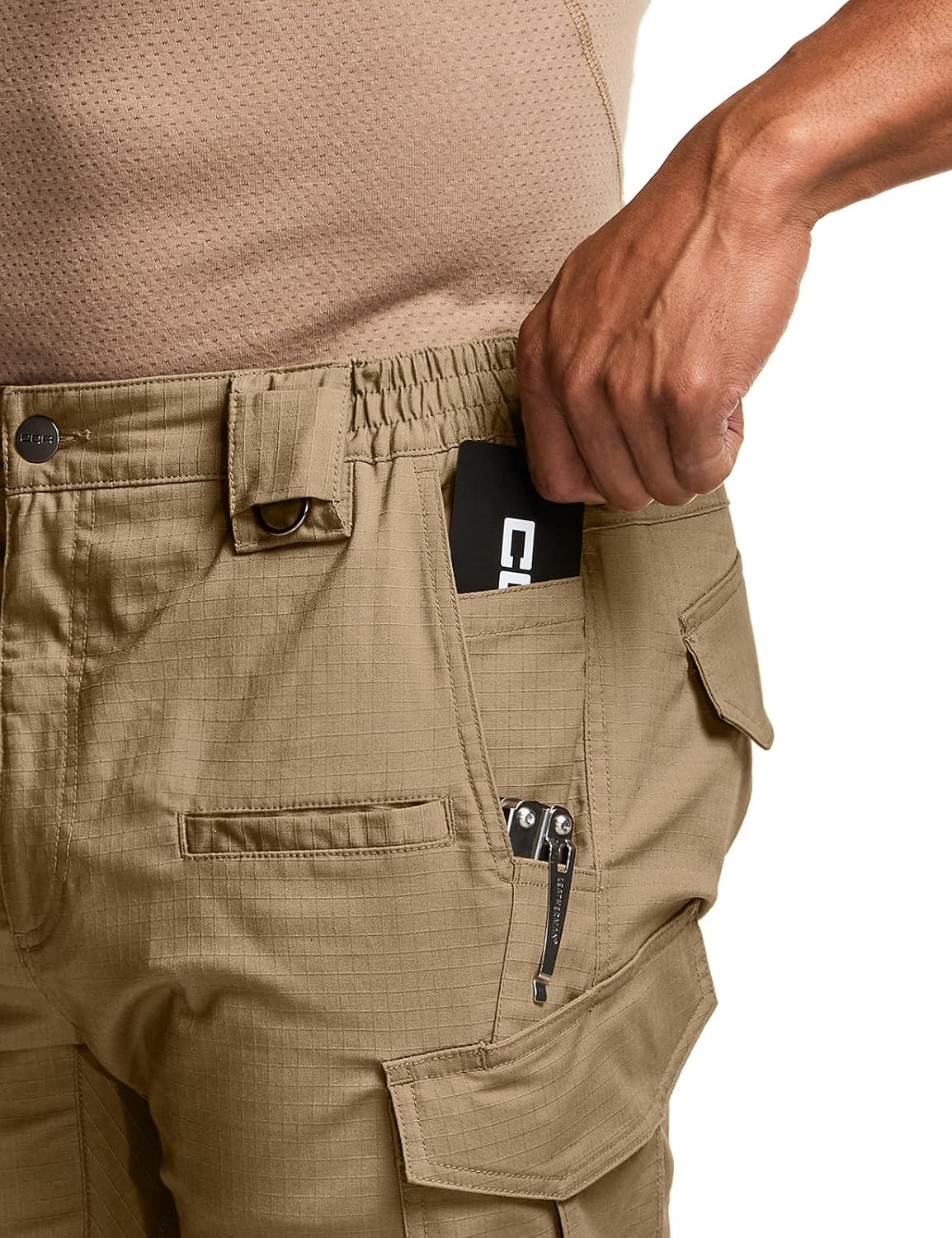 CQR Men's Flex Stretch Tactical Pants, Water Resistant Ripstop Cargo Pants, Lightweight EDC Outdoor Work Hiking Pants