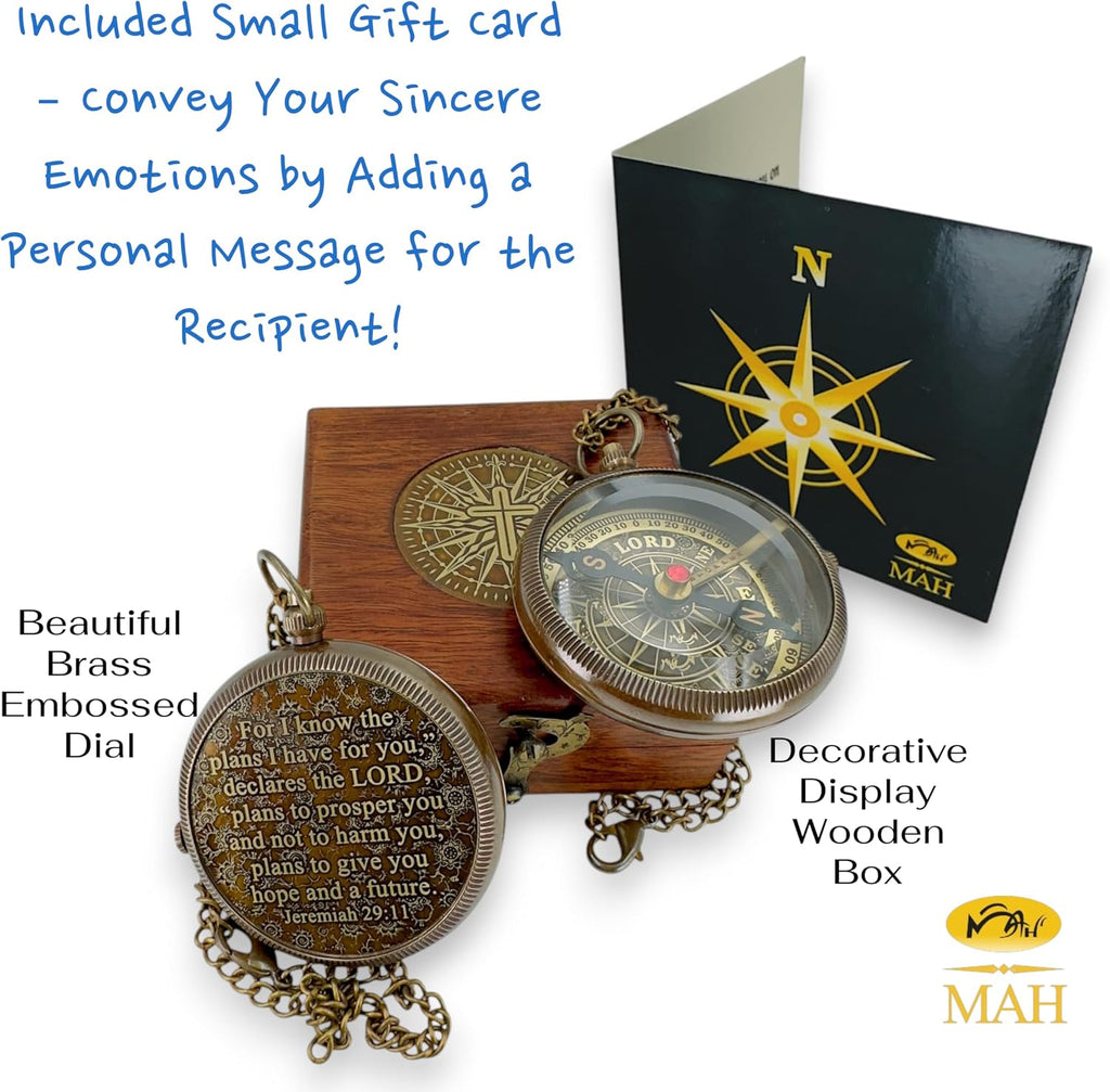 Handmade Religious Brass Compass Gift with Engraved & Embossed Faith Messages – Inspirational Christian Religious Gift Keepsake for Baptism, Confirmation, Christening, First Communion or Christmas
