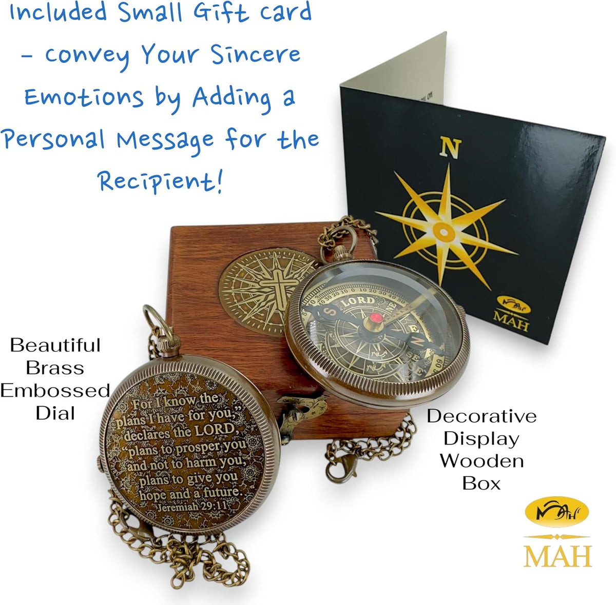 Handmade Religious Brass Compass Gift with Engraved & Embossed Faith Messages – Inspirational Christian Religious Gift Keepsake for Baptism, Confirmation, Christening, First Communion or Christmas