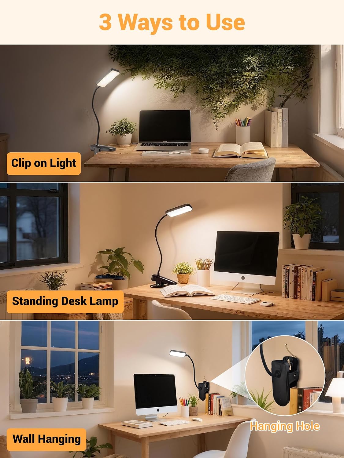 Clip on Light,45 Modes Dimmable+450 Lumen 48 LED Desk Lamp with Clamp Light