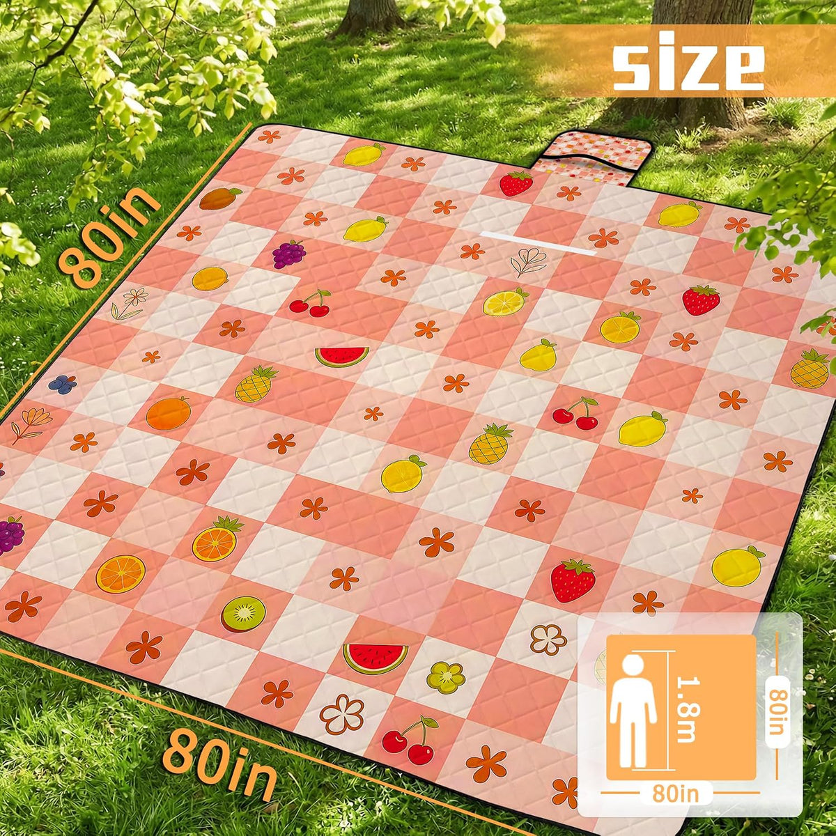 Picnic Blankets Outdoor Blanket,80"x 80" Extra Large Waterproof Sandproof Foldable Beach Blanket Grid Picnic Mat for Camping,Lawn,Park(Pink)