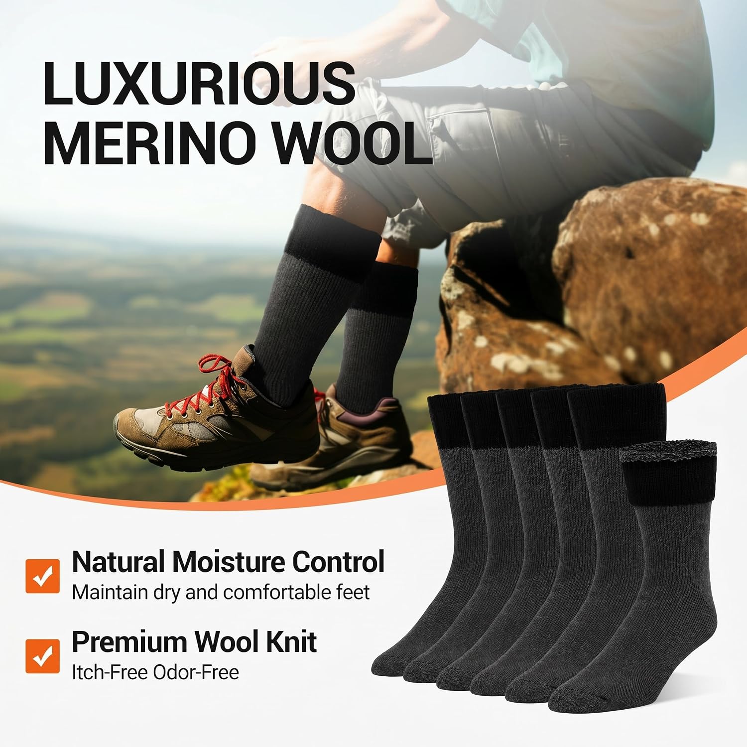 Alvada Mens Merino Wool Crew Socks Thermal and Warm Socks for Winter Work Hiking Running 3 Pairs