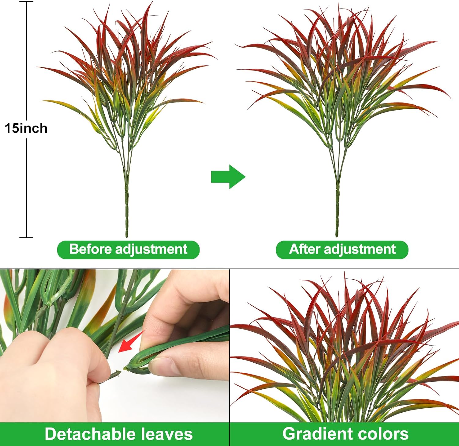 Ouddy Decor 16 Pcs Artificial Plants Outdoor Fake Fall Greenery Stems, Red