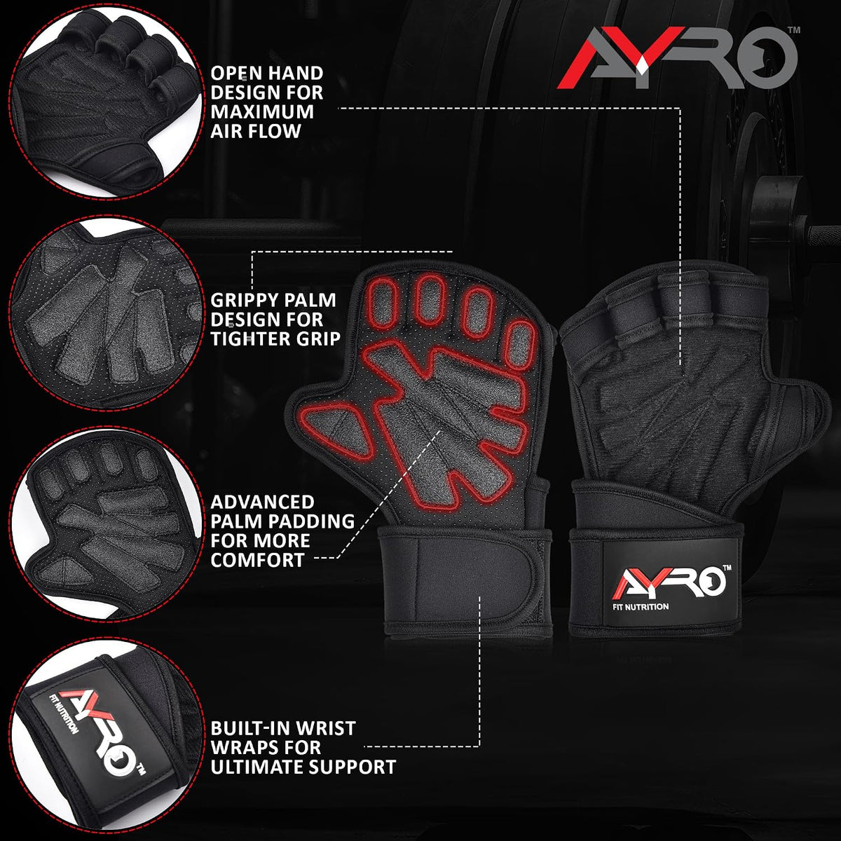 AYRO Workout Gloves for Men & Women, Gym Gloves, Weight Lifting Gloves