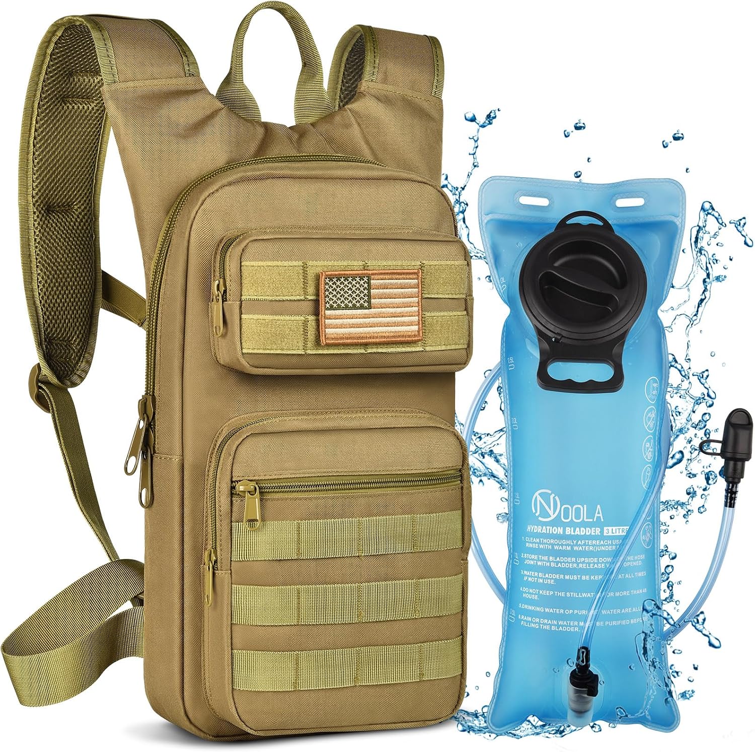 NOOLA Hydration Backpack with 3L Water Bladder for Hiking, Tactical Pack