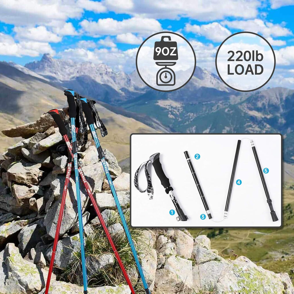Trekking Poles Collapsible Hiking Poles - Lightweight Aircraft-Grade Aluminum Adjustable Hiking Sticks with Quick Lock System, Ultralight Walking Sticks for Women, Men & Seniors