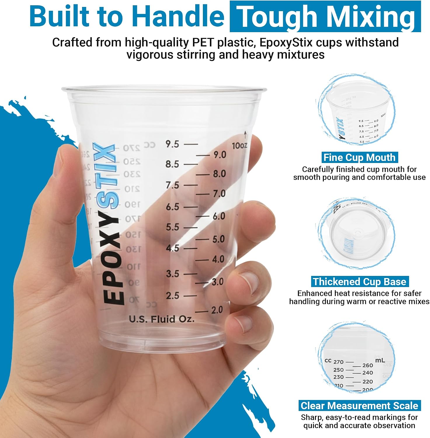 [50 Pack] NEW SIZE 12oz Graduated Mixing Cups - Durable PET, Clear Measurement Markings in oz, mL and cups - For Resin, Paint, Mixing and Crafts