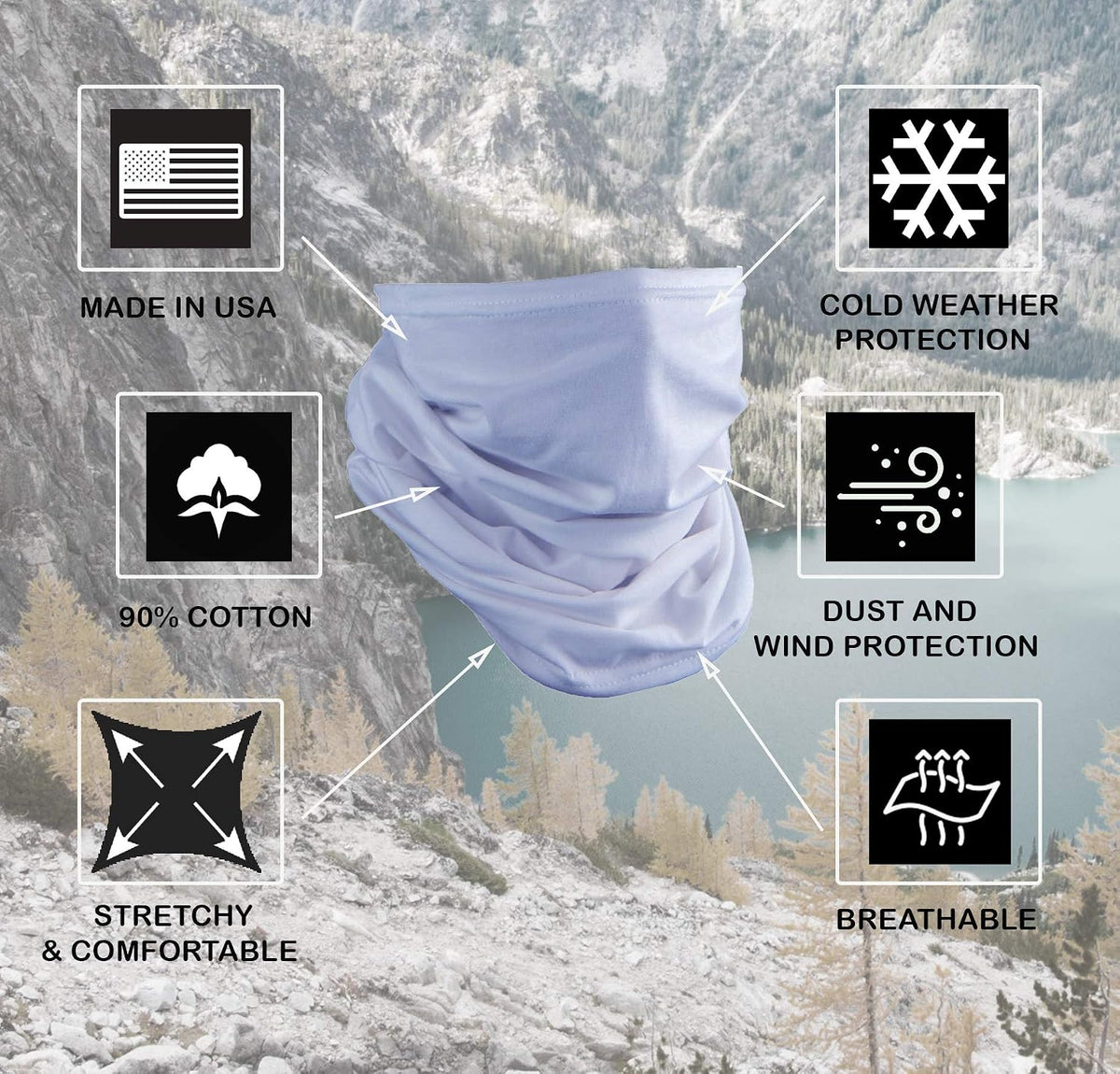 Cotton Face Mask Bandana Tube Scarf Made in America Solid Neck Gaiter