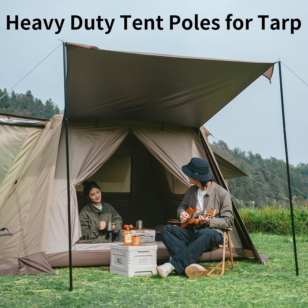 Naturehike Heavy Duty Tent Poles for Tarp, Steel Tarp Poles for Camping Awning Canopy, 0.75in Diameter 3-Section Replacement Poles for Hiking Backpacking, 1.7m(5.6ft) 2-Pack Black