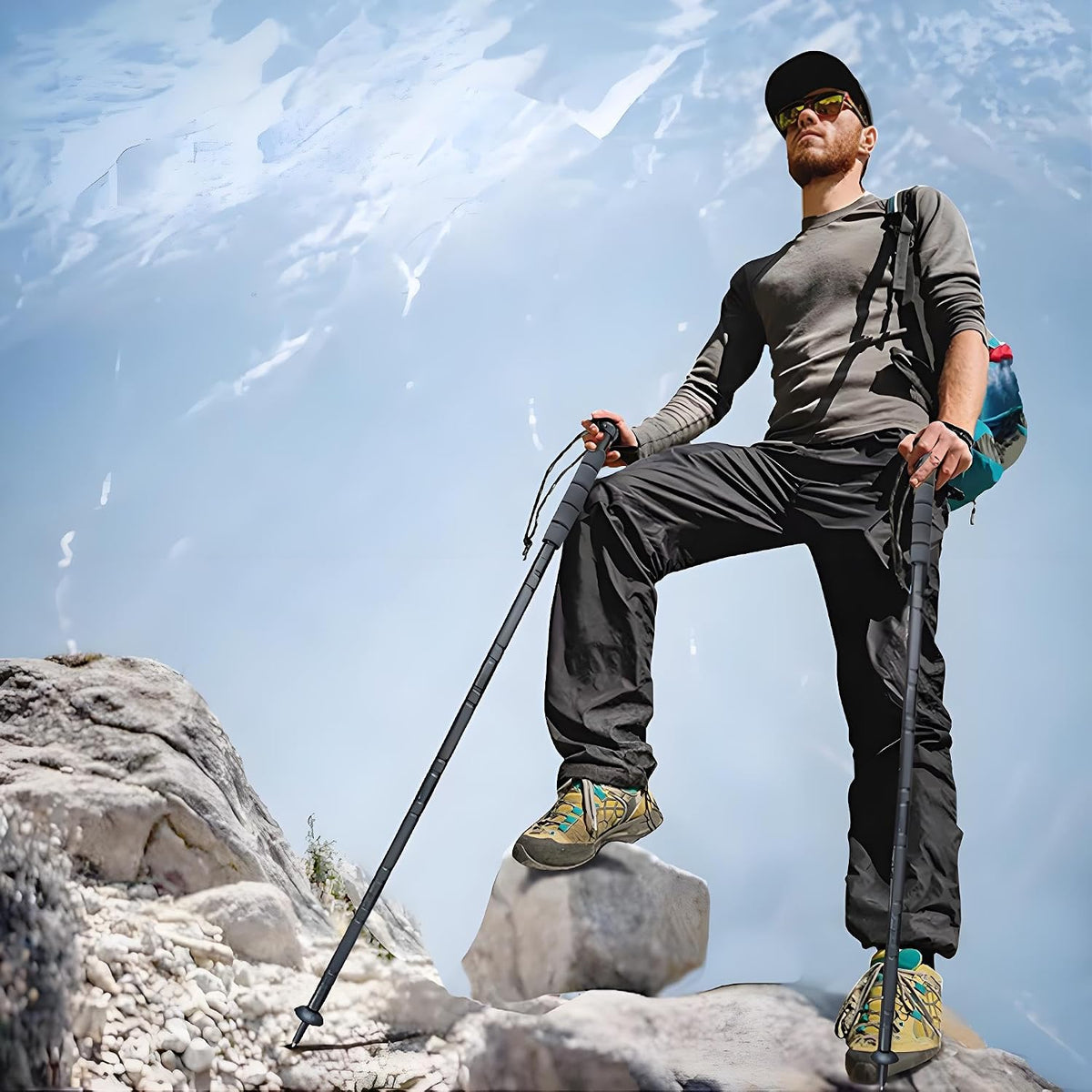 Trekking Pole Tactical Walking Stick,Multifunctional Lightweight Aluminum Collapsible Survival Hiking Pole with Storage Bag for Women Men Seniors Camping Backpacking