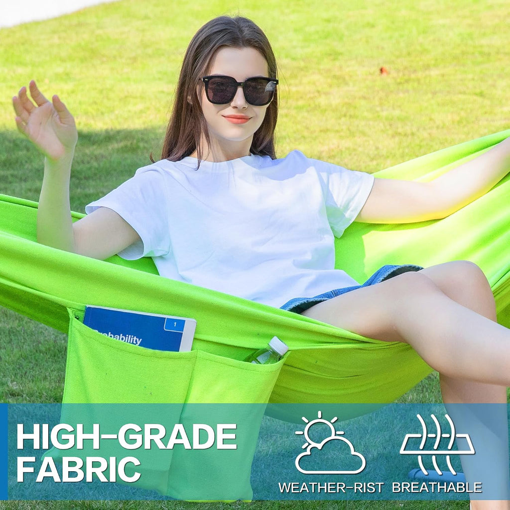 PNAEUT Double Hammock with Stand for Outside, Heavy-Duty, Portable(Green)