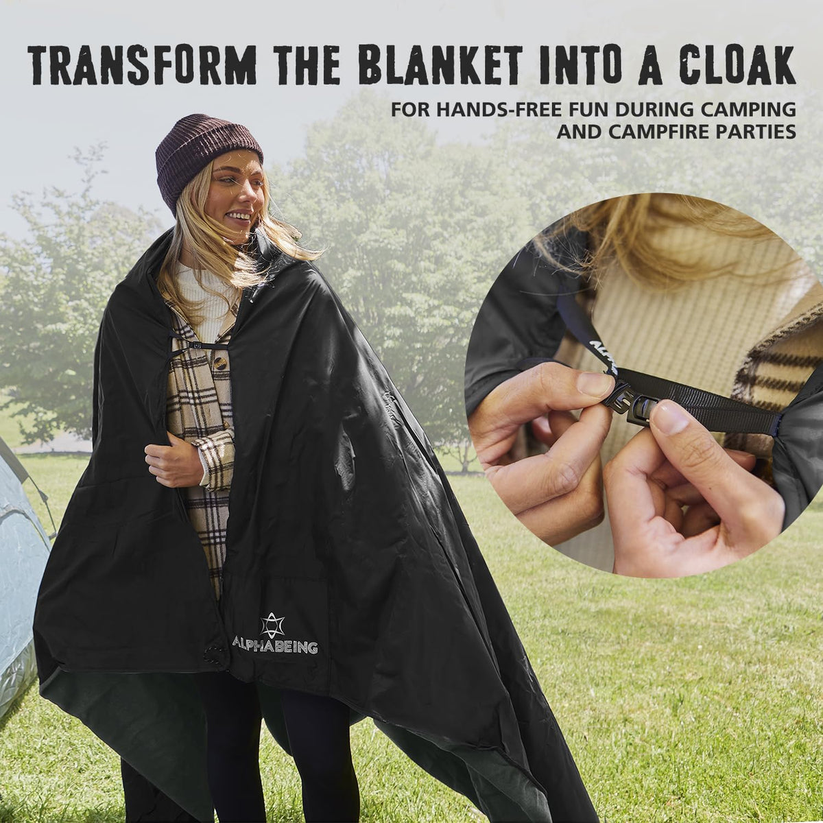 AlphaBeing Waterproof Outdoor Blanket with Merino Wool, Extra Thick Warm