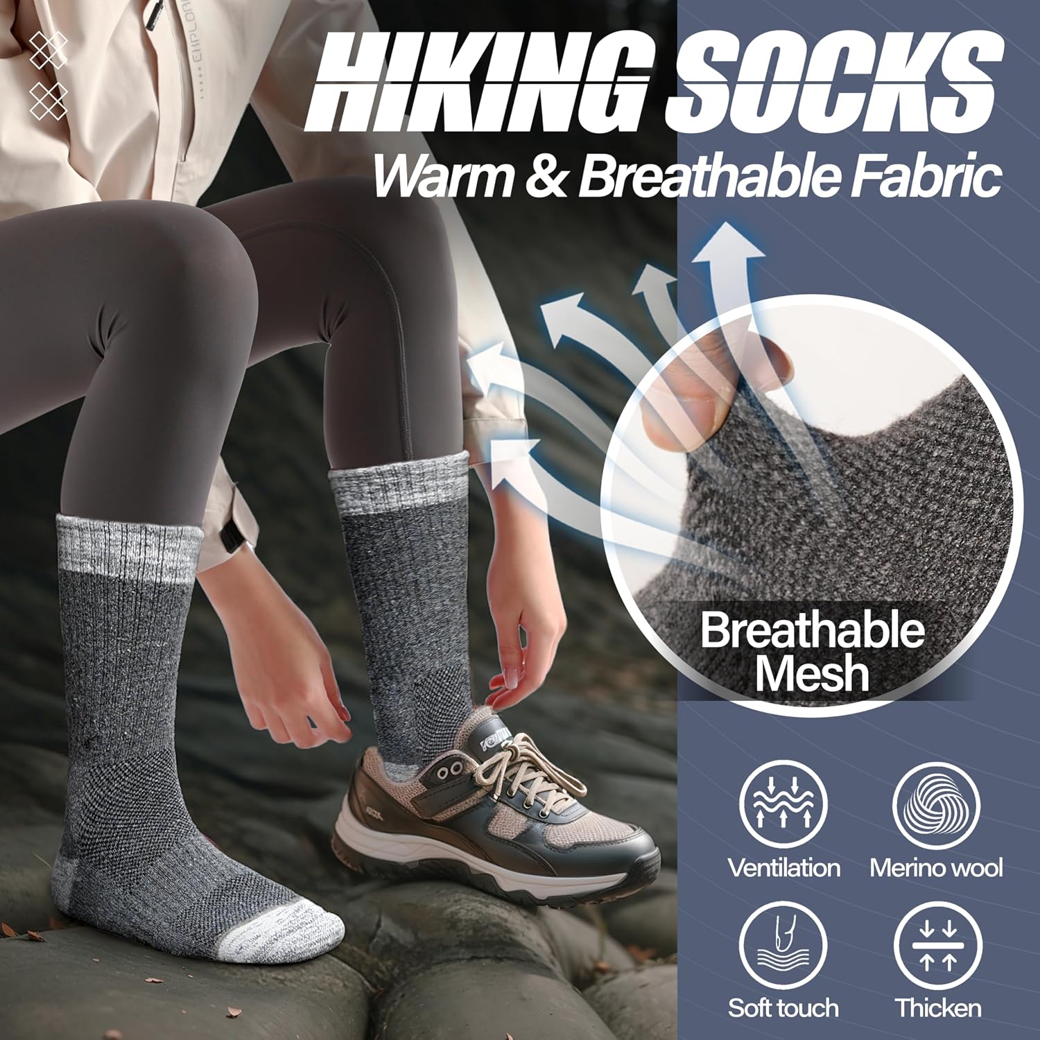 ANTSANG Merino Wool Hiking Socks, Maximum Breathability, for Men and Women