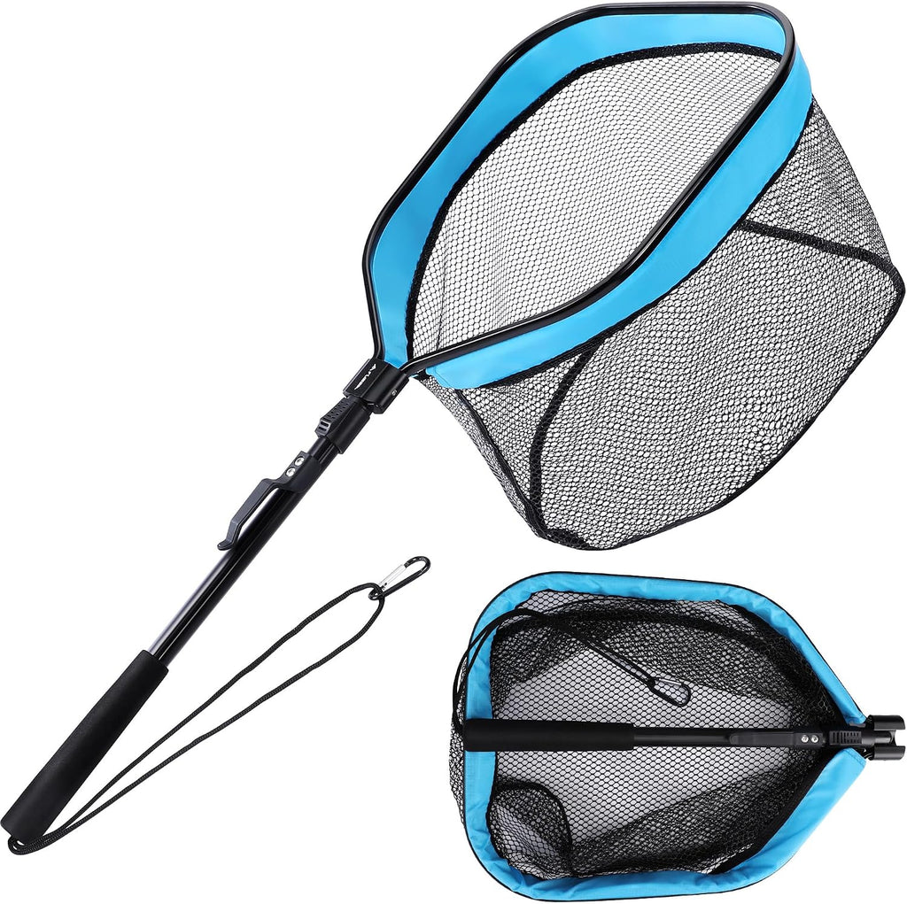 FLISSA Floating Fishing Net, Folding Fish Net for Portablity and Storage, Durable Landing Net for Salmon, Catfish, Bass, Trout Fishing, Great for Fly Fishing, Kayak or Boat Fishing