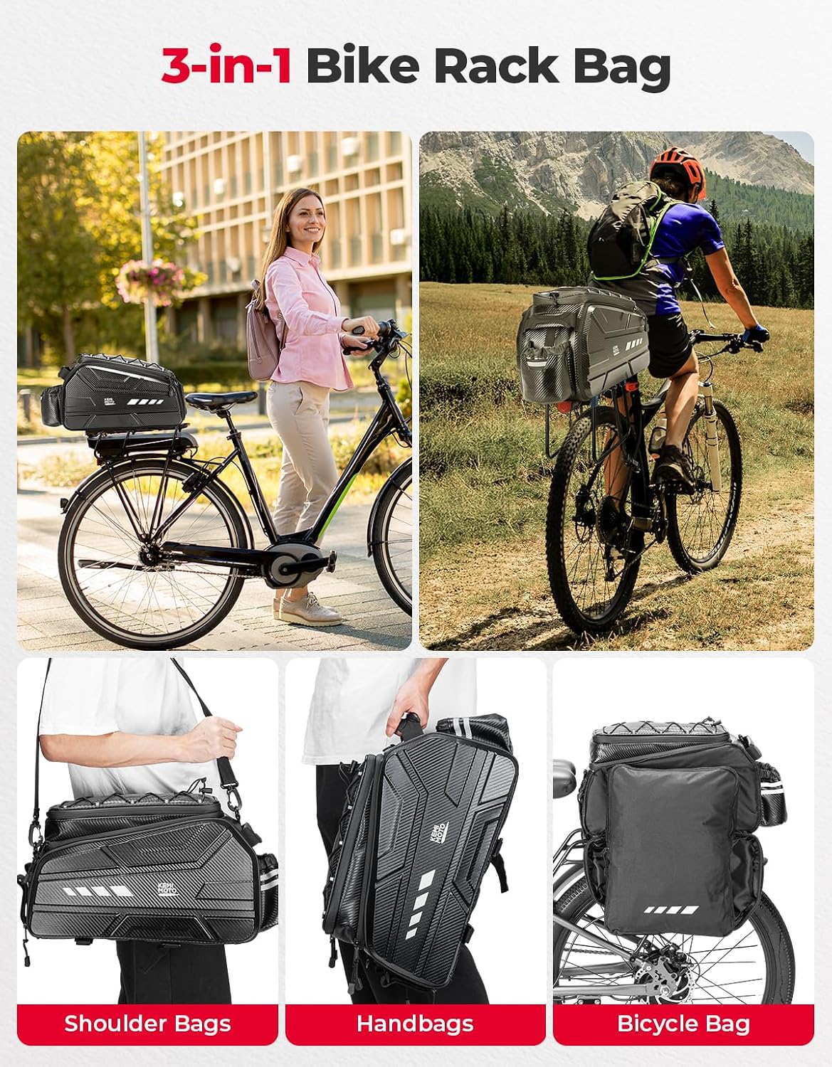 KEMIMOTO Bike Rear Bag, 13L/20L/40L EVA Hard Shell