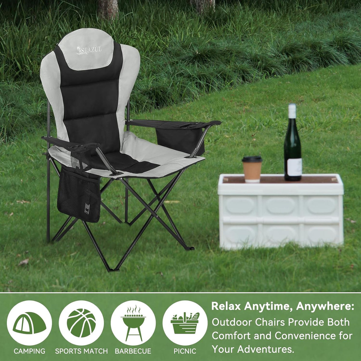 Camping Chairs for Adults, Folding Chairs for Outside, Support 380lbs