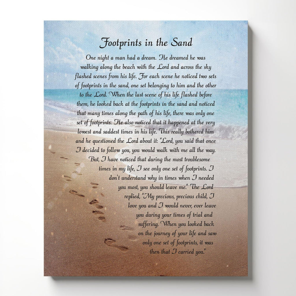 Footprints in the Sand Wall Decor, Footprints in the Sand Inspirational Wall Art, Beach Decor, Christian Gifts for Men and Women Chrisitan Wall Decor, Sympathy Gift, Gift Ready To Hang C2102-16x20