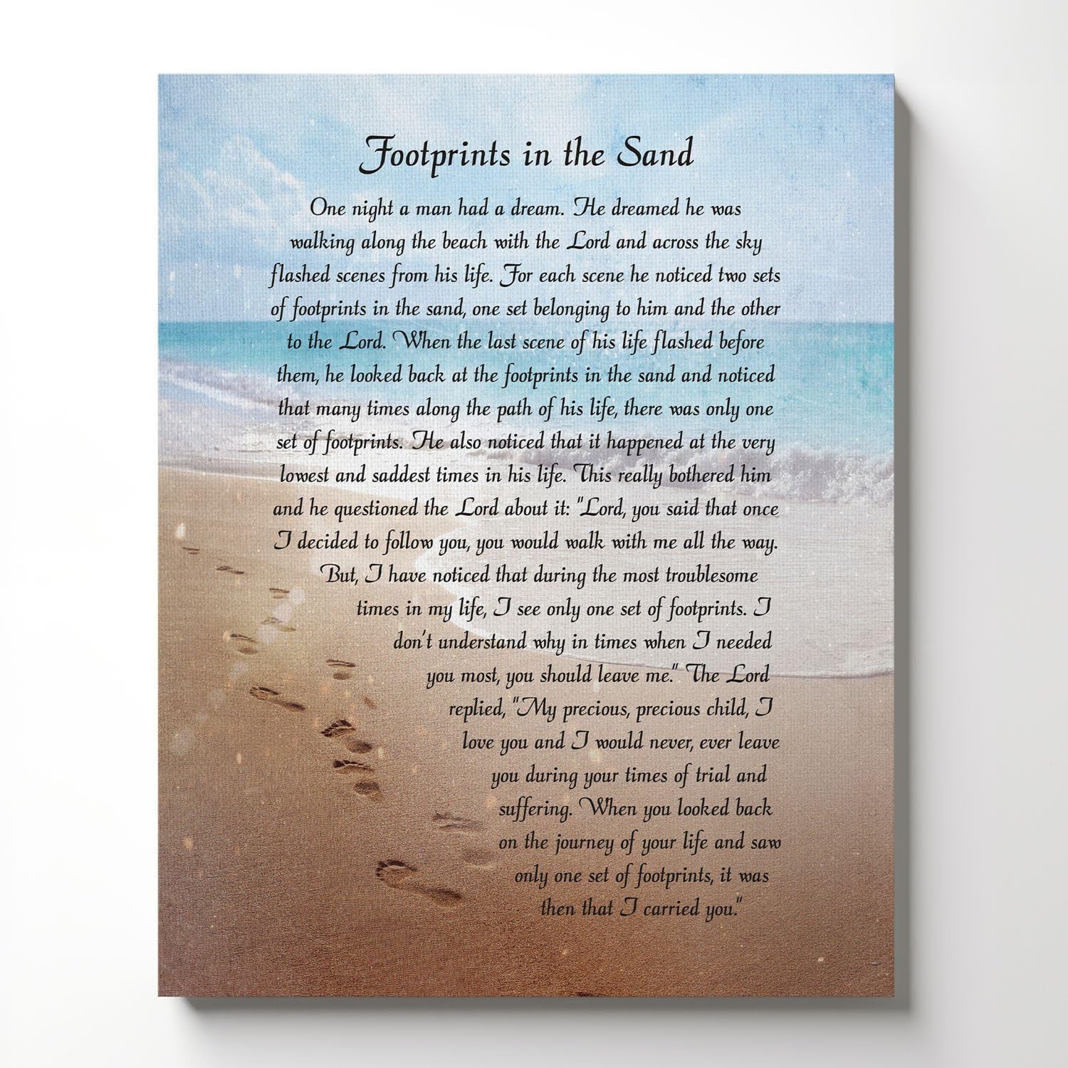 Footprints in the Sand Wall Decor, Footprints in the Sand Inspirational Wall Art, Beach Decor, Christian Gifts for Men and Women Chrisitan Wall Decor, Sympathy Gift, Gift Ready To Hang C2102-16x20
