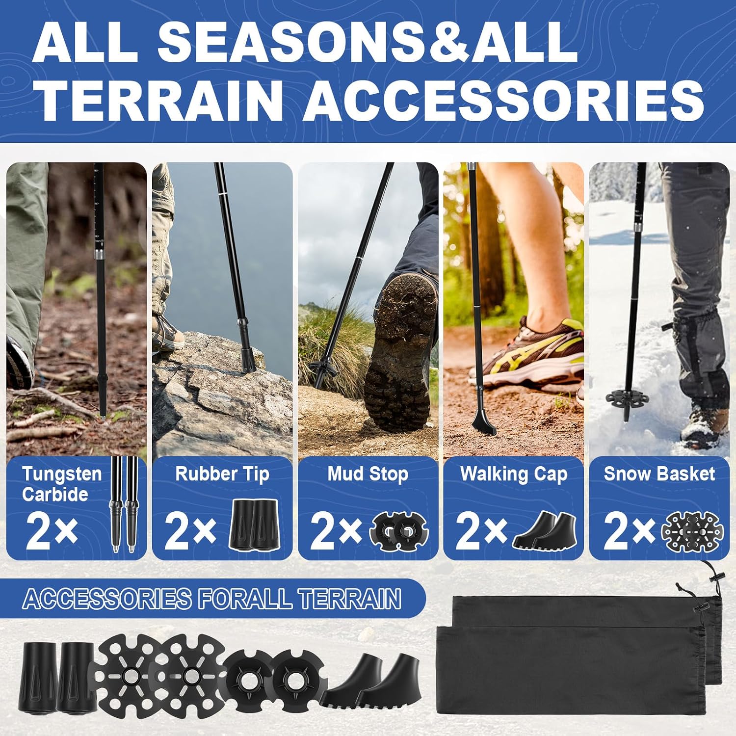 FrutPunch 2 Pack Aircraft-Grade Aluminum Alloy Trekking Poles for Hiking
