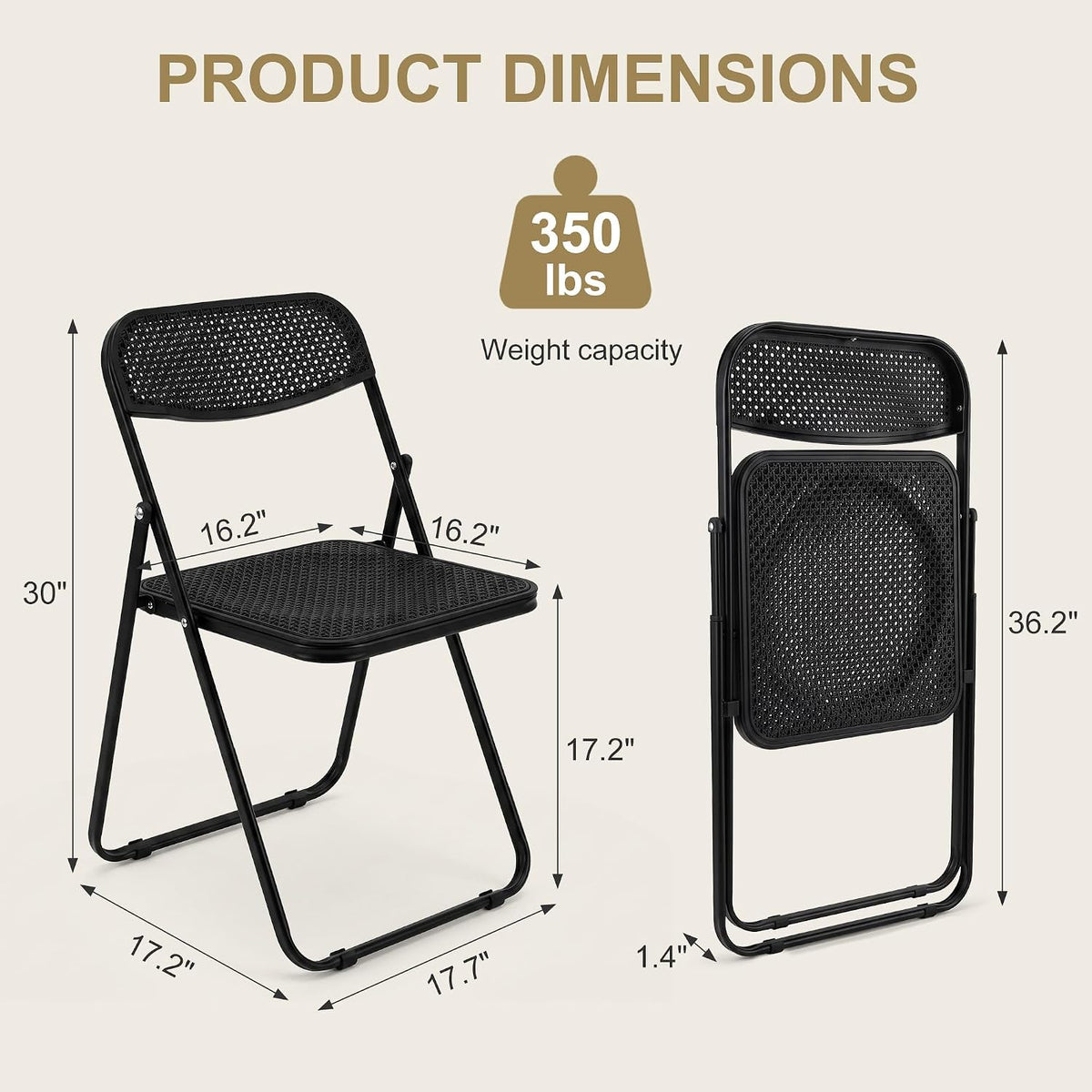 VECELO Plastic Folding Chairs 4 Pack, Metal Frame for Indoor/Outdoor, Black