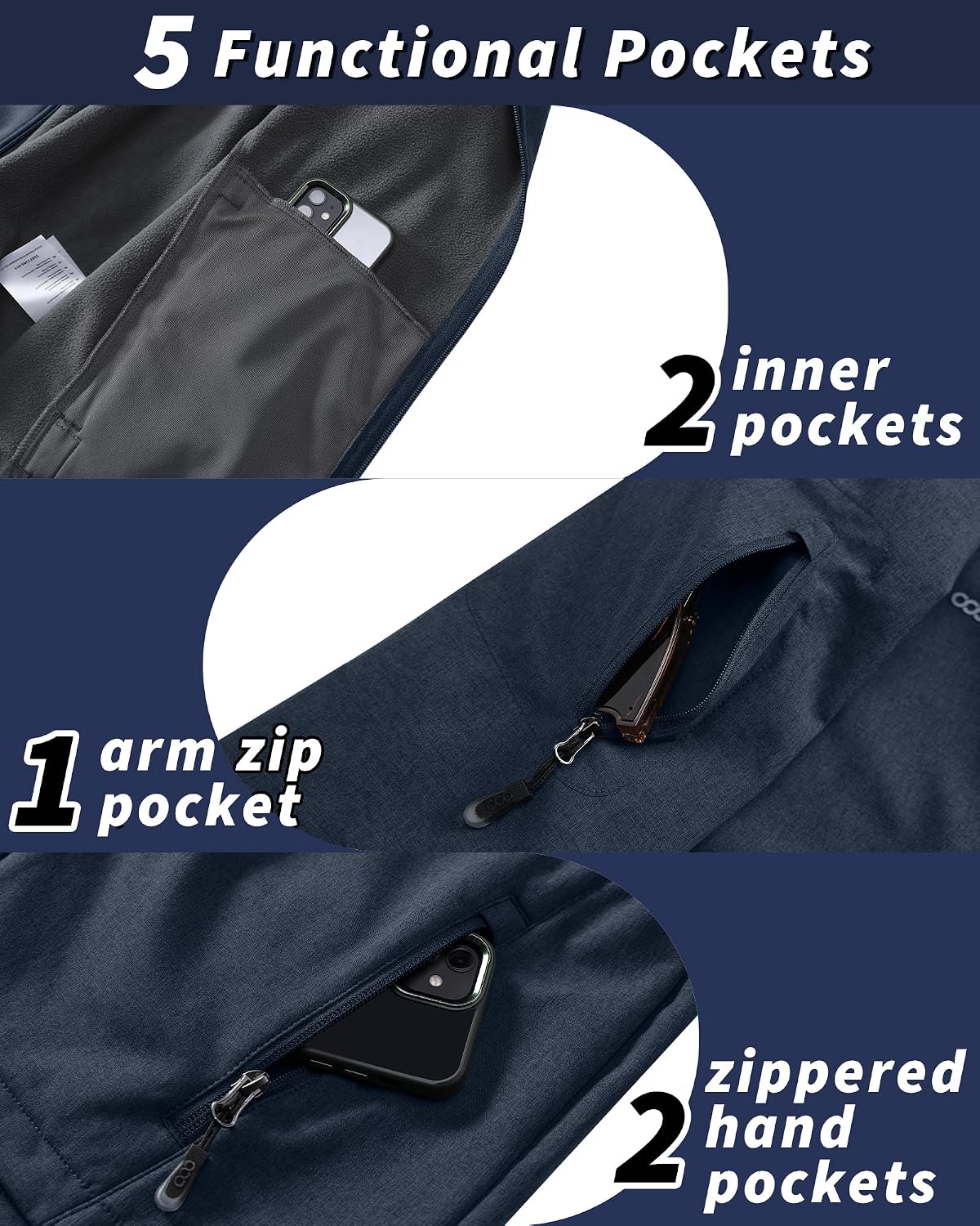 33,000ft Men's Hooded Fleece Lined Rain Shell Jacket Waterproof Lightweight