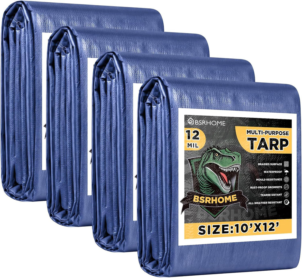 Tarps Waterproof 8x10 Feet, 2 Pack Heavy Duty Blue Tarp Cover 8 Mil Thick, Resistant Plastic Tarpaulin with Metal Grommets, Outdoor Tent Cover for Emergency Rain