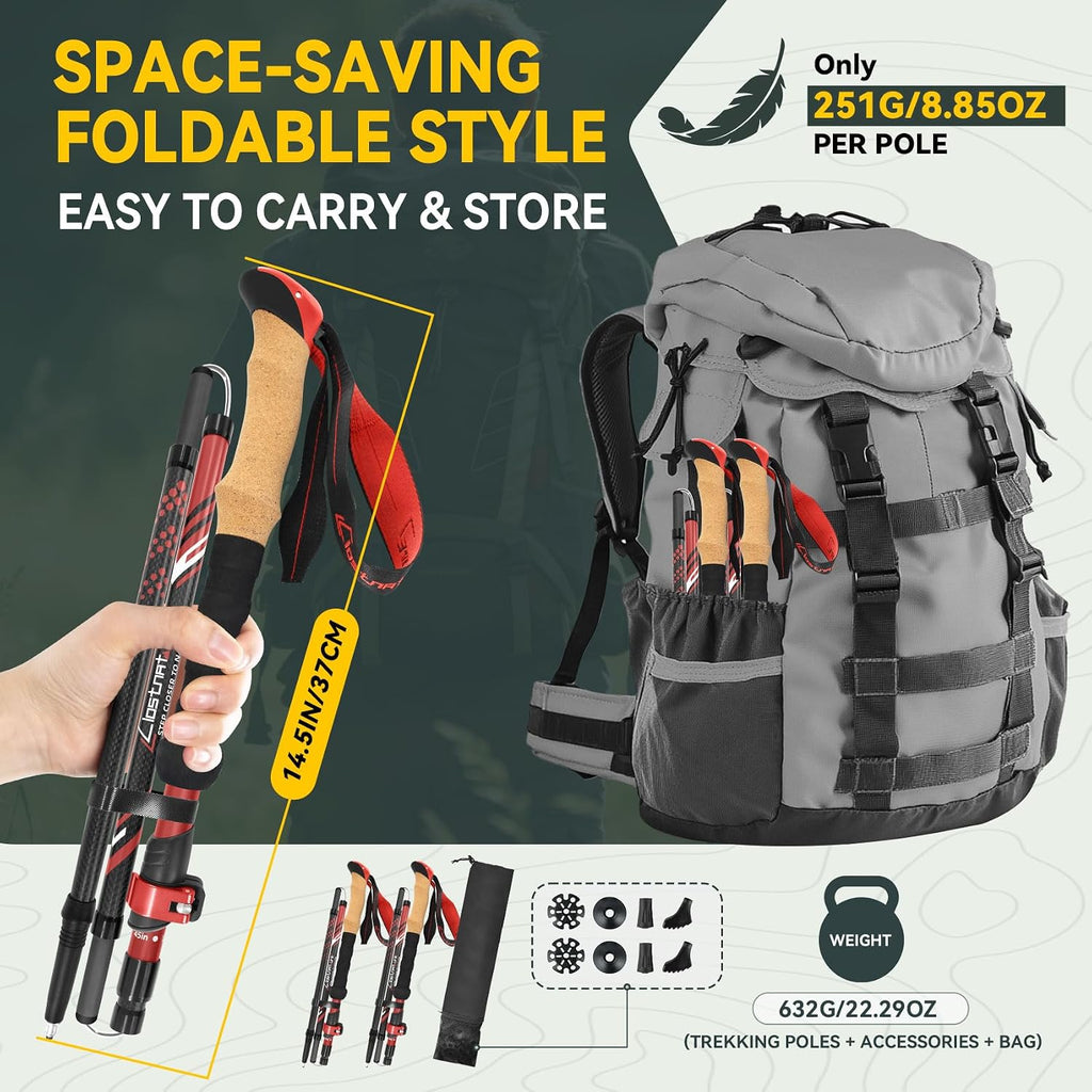 Clostnature Carbon Fiber Collapsible Trekking Poles for Hiking, Walking