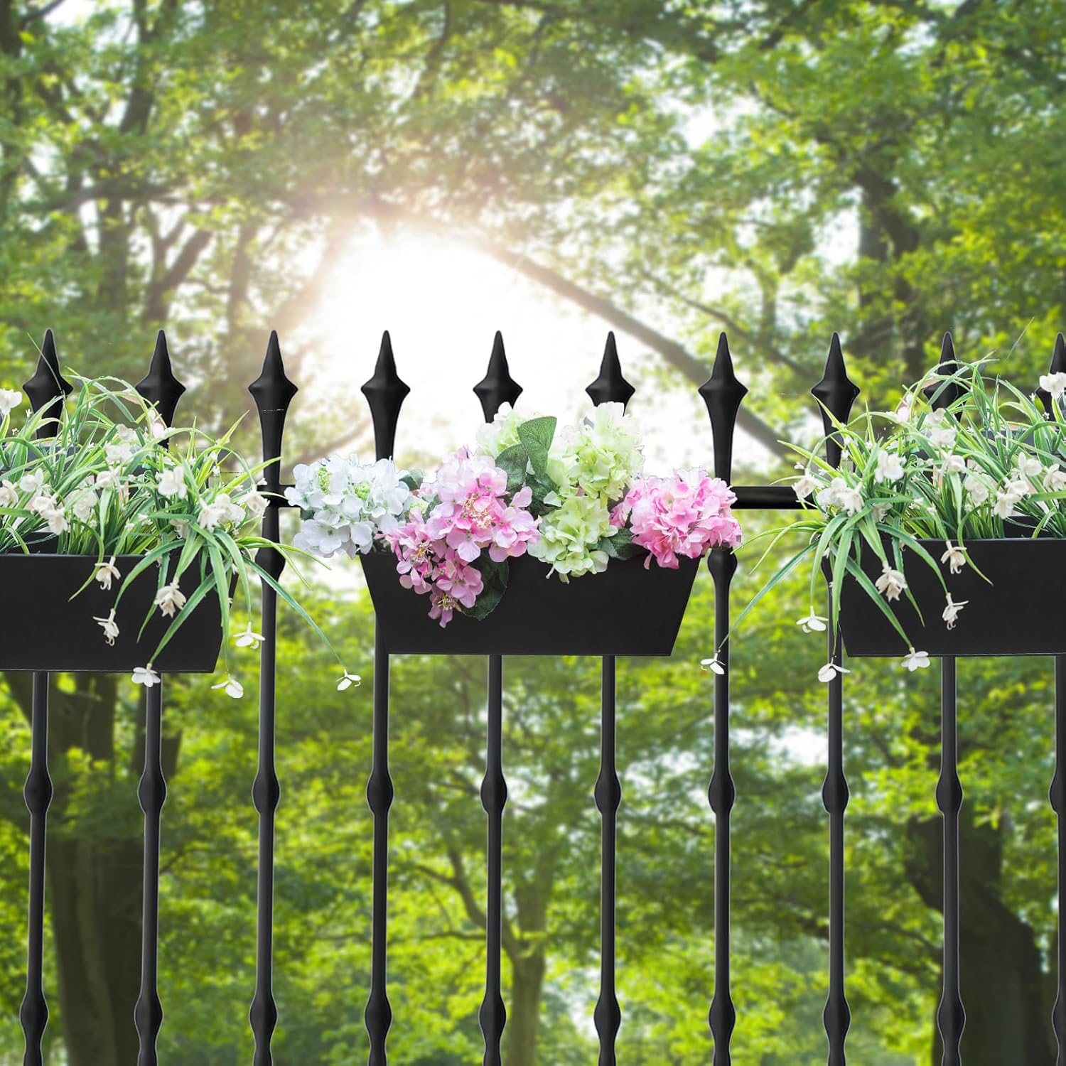 16 Inch Railing Planters Box Metal Hanging Flower Pot 5 Pcs