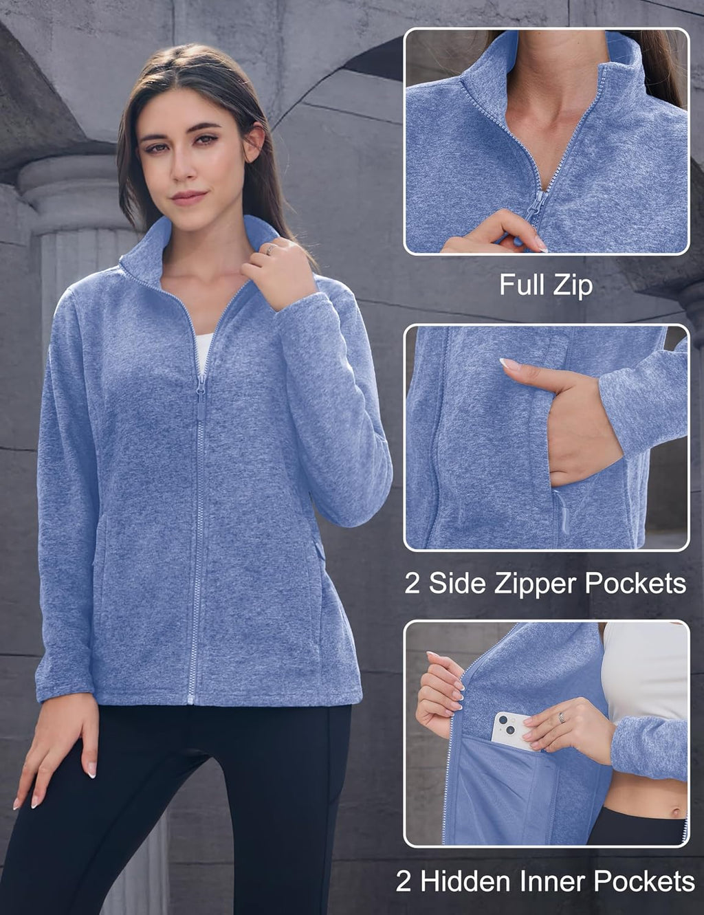 MAGCOMSEN Womens Fleece Zip Up Jacket with Pockets Lightweight Soft Coat