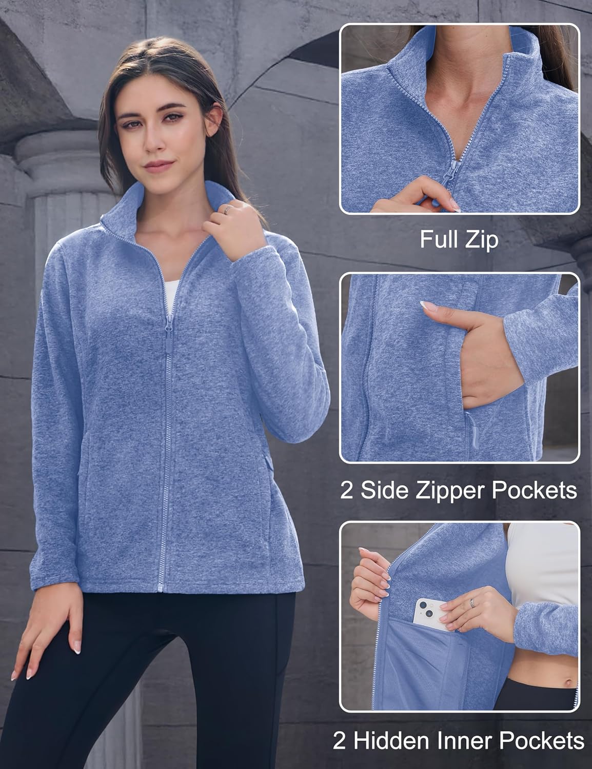 MAGCOMSEN Womens Fleece Zip Up Jacket with Pockets Lightweight Soft Coat