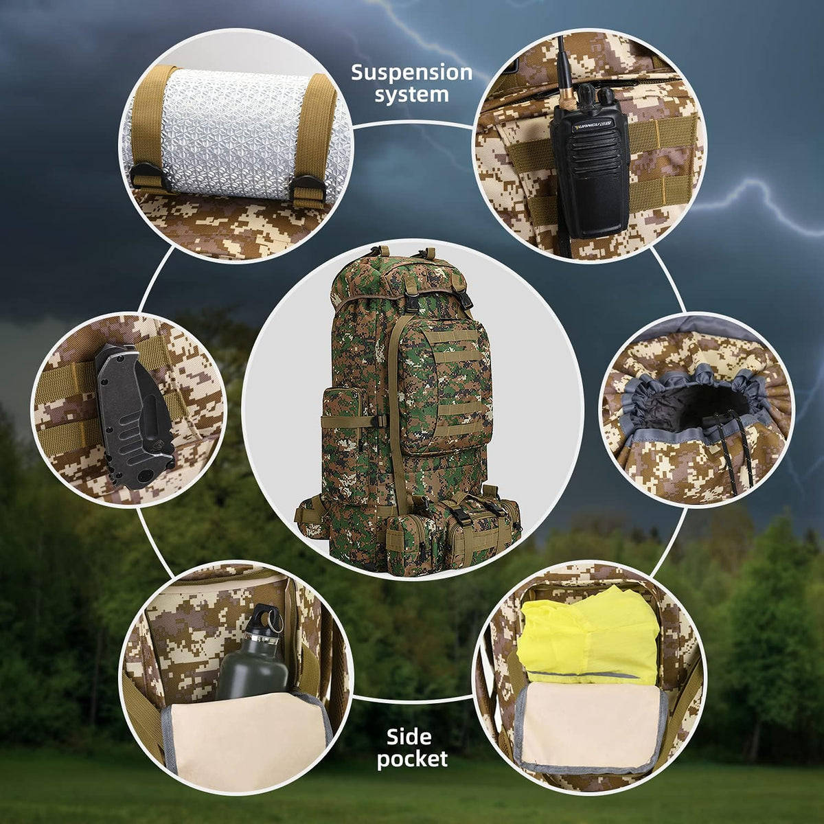 100L Camping Hiking Backpack,Molle military Tactical rucksack backpack,Waterproof Lightweight Hiking Backpack