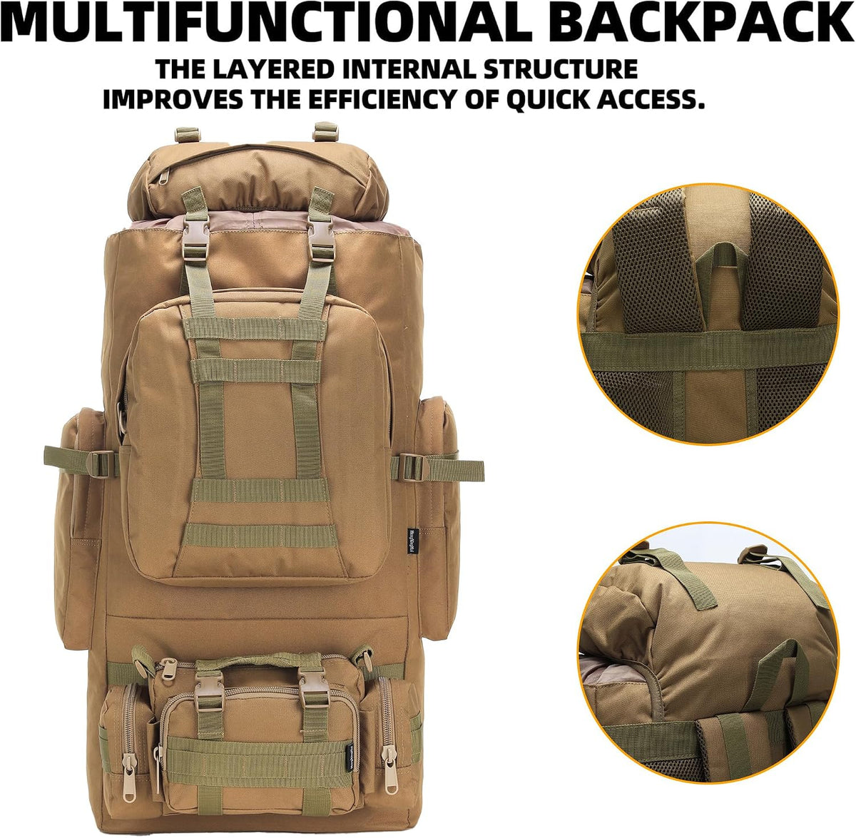 King'sGuard 100L Camping Hiking Backpack Molle Rucksack Military Camping Backpacking Daypack