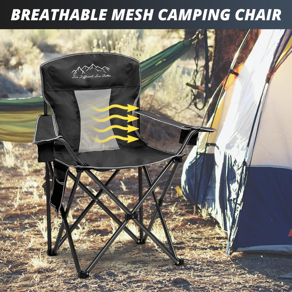 2PCS SAILARY Mesh Folding Camping Chairs, Oversized Portable Outdoor Chairs, Weight Capacity 325 lbs with Cup Holder, Storage Pocket, Carry Bag Black