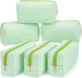 Sanwuta 6 Pcs Seersucker Cosmetic Bags Bulk, Striped Zippered,Green