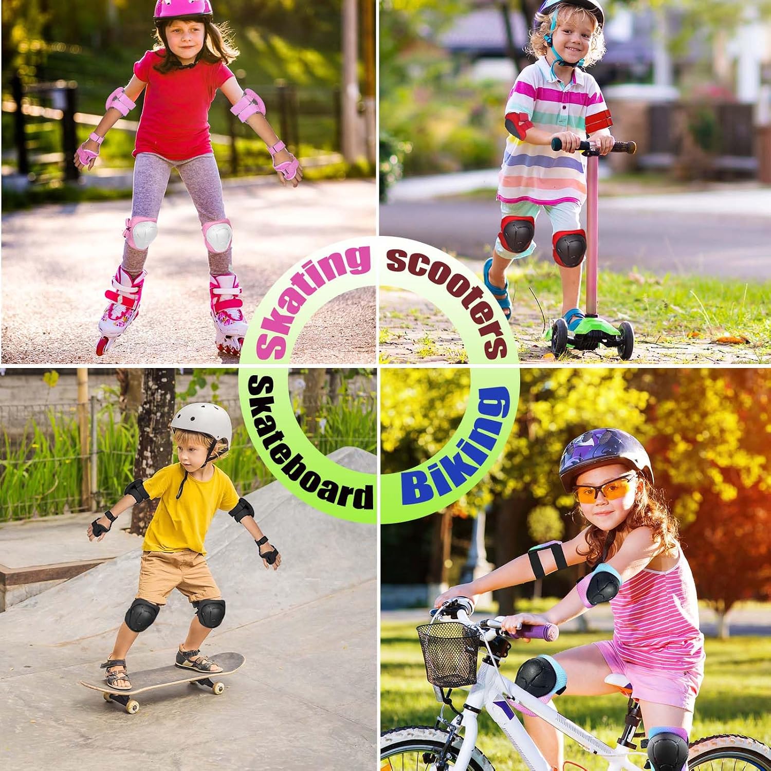 Kids/Youth Knee Pads Elbow Pads for 3-14Years Boys Girls 6 in 1 Kids Protective Gear Set Adjustable for Skating Cycling Bike Rollerblading Scooter Roller Skates