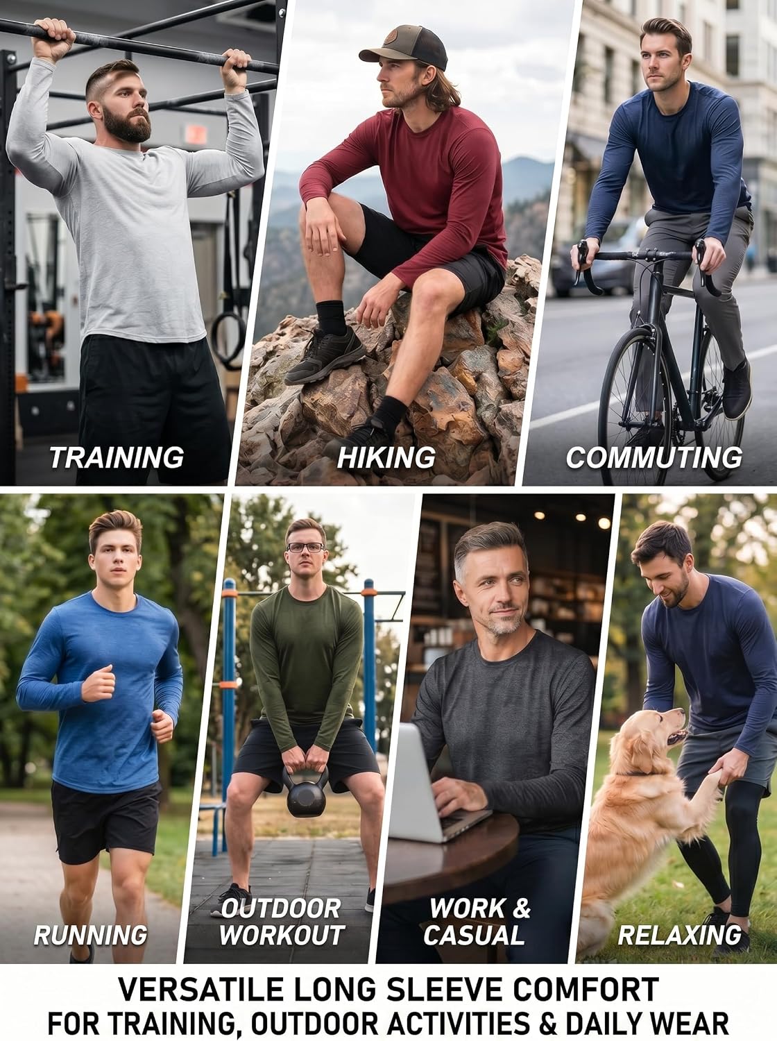 OYGSieg 6/7 Pack Men's Quick Dry Long Sleeve UPF50+ Sun Shirts