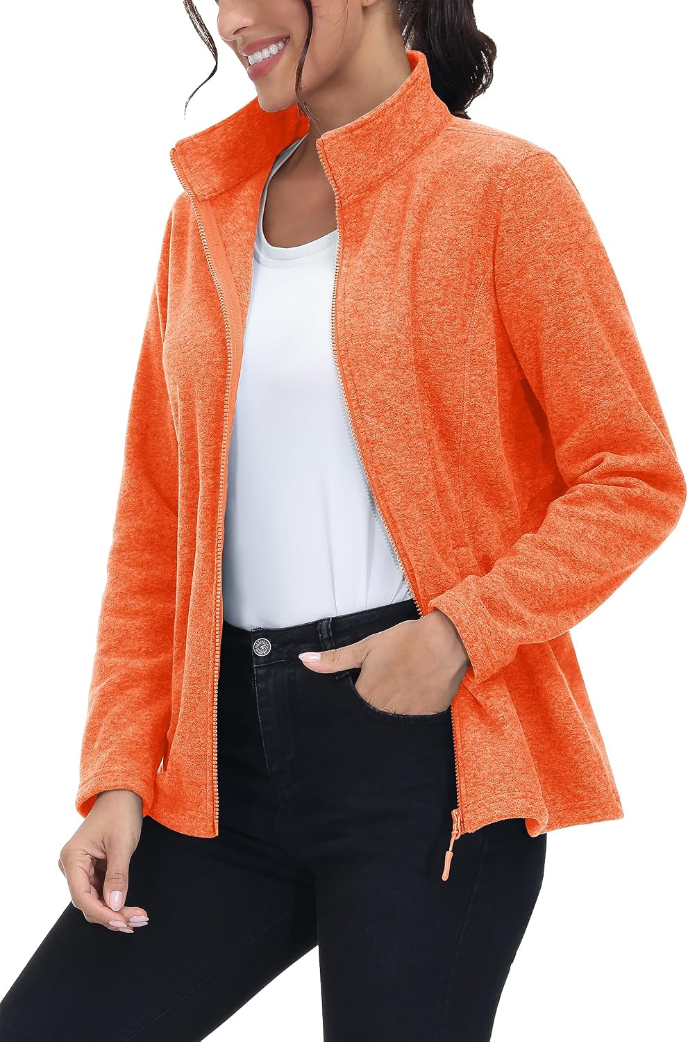 MAGCOMSEN Womens Fleece Zip Up Jacket with Pockets Lightweight Soft Coat