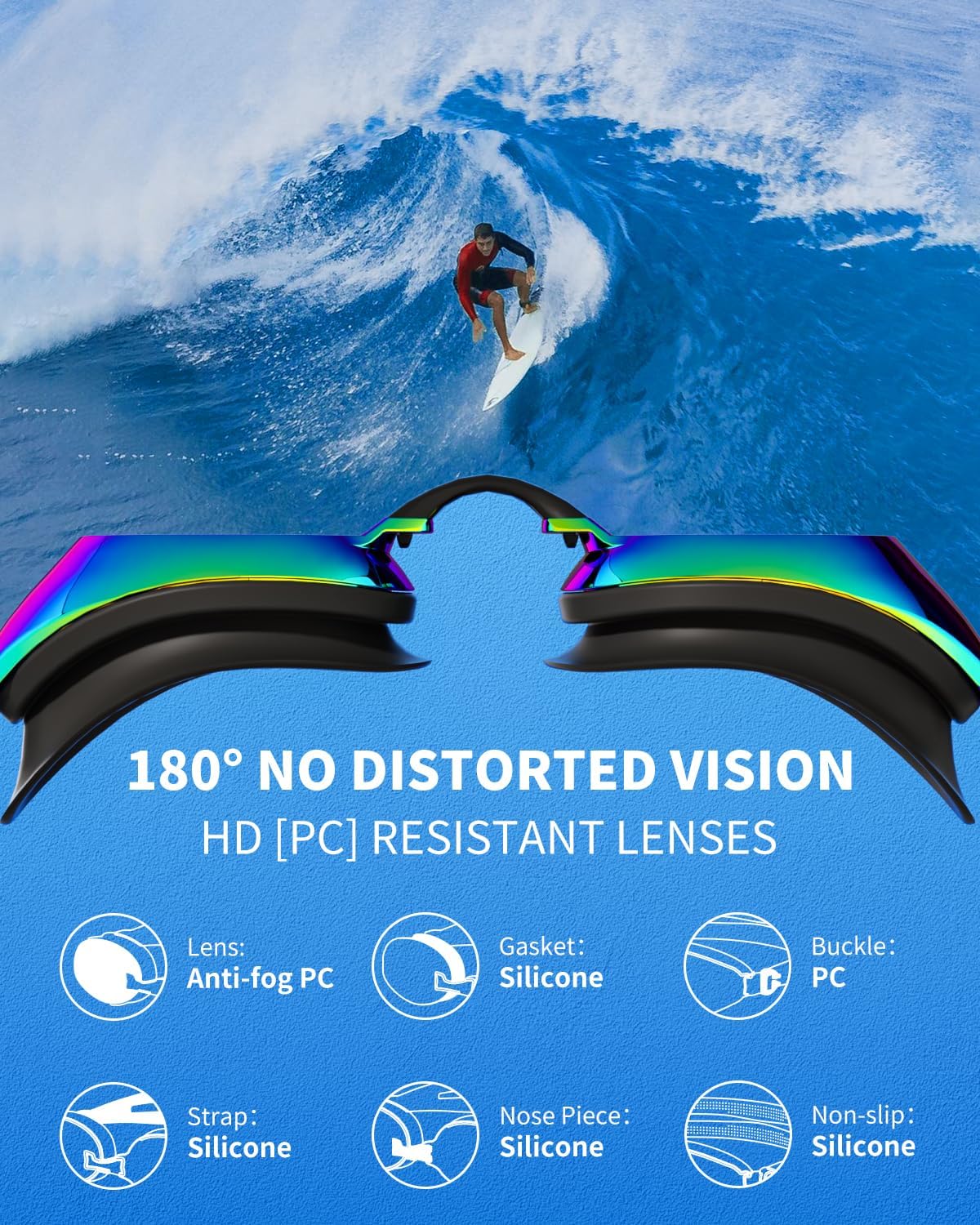 Swim Goggles and Swim Cap Set for Adults, Anti-Fog Leakproof UV Protection Swimming Goggles with Silicone Cap