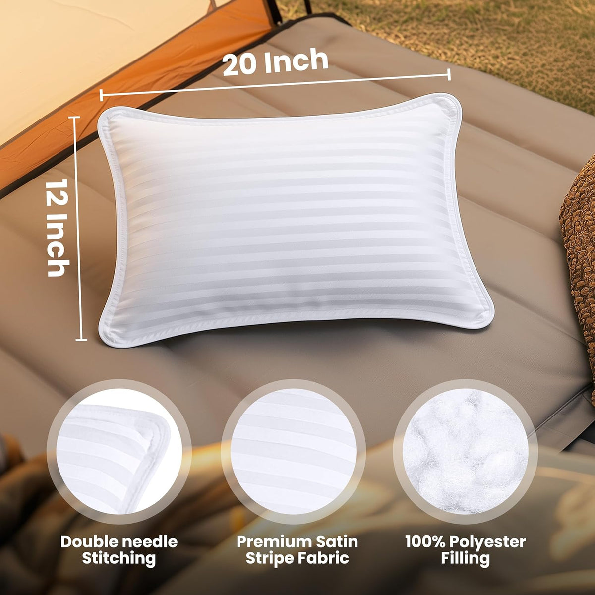 Utopia Bedding Travel Pillow, Polycotton Shell 12x20 Inch, White 2 Pack