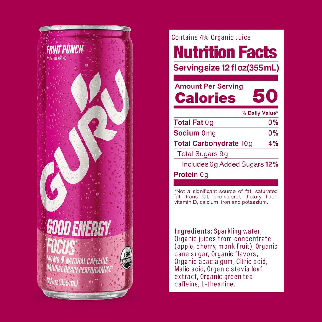 GURU Organic Energy Drink, Punch Variety Pack, 12 Fl Oz, 12 Pack