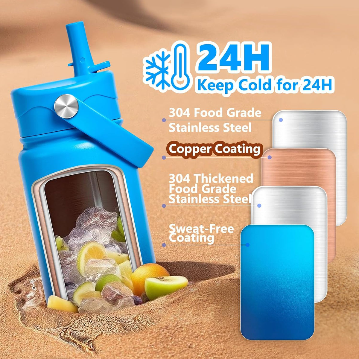 Insulated Water Bottle with Lid & Boot & Stickers, 24 oz