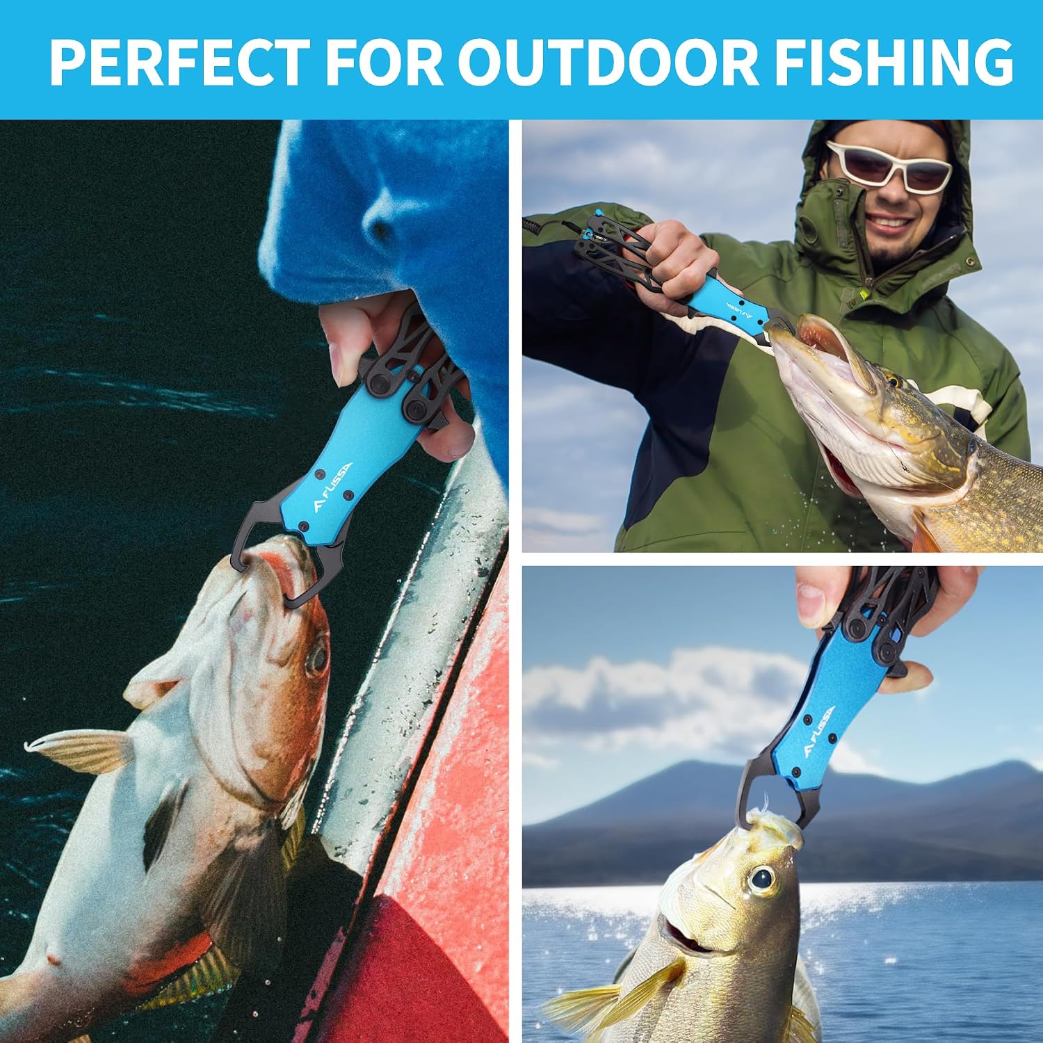 FLISSA Folding Fish Gripper with Lanyard, Portable Fish Grabber