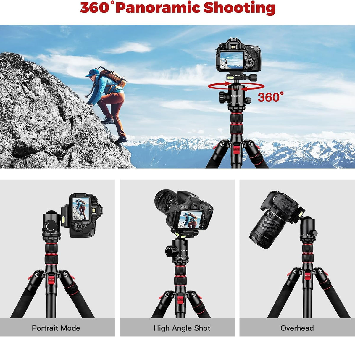 Victiv Camera Tripod, 80" Ball Head Tripod with Carry Bag & Phone Holder